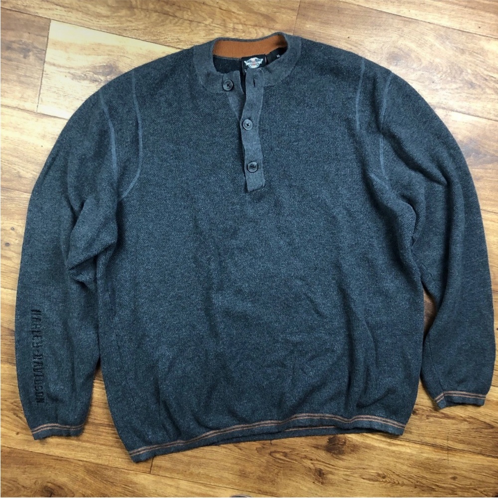Harley Davidson Dark Gray Cotton Cashmere Blend Sweater Three Button